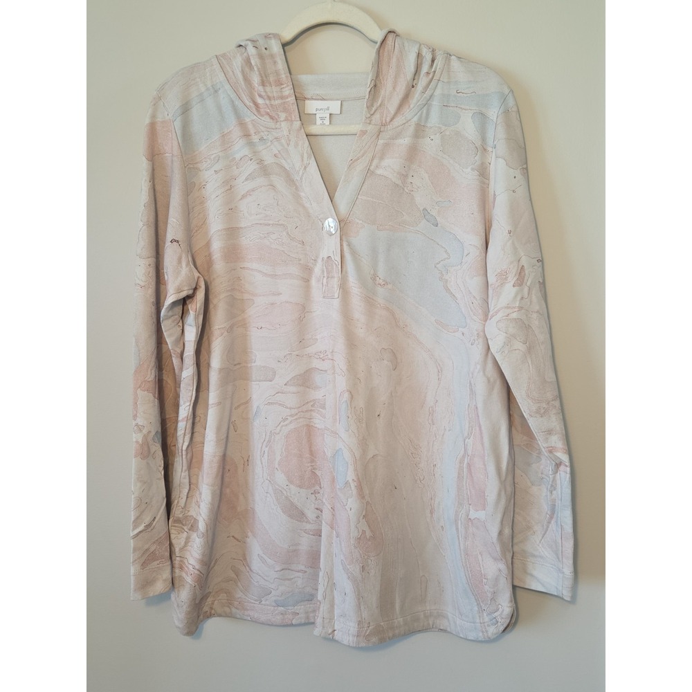 purejill Shirt Womens Size Medium Petite PM Hood Long Sleeve Marble Print
